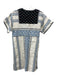Sea New York Size 2 Blue, Black & White Cotton & Linen Short Sleeve V Neck Dress Blue, Black & White / 2