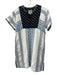 Sea New York Size 2 Blue, Black & White Cotton & Linen Short Sleeve V Neck Dress Blue, Black & White / 2