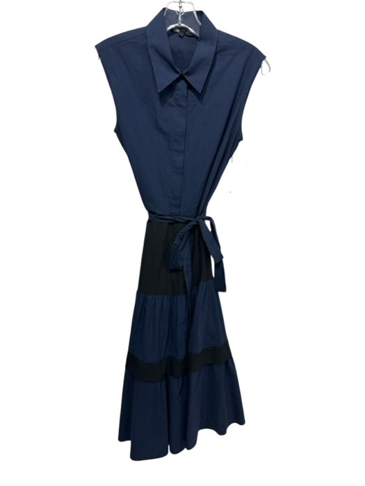 Antonelli Size 40 Navy & Black Cotton Sleeveless Button Up & Collar Midi Dress Navy & Black / 40