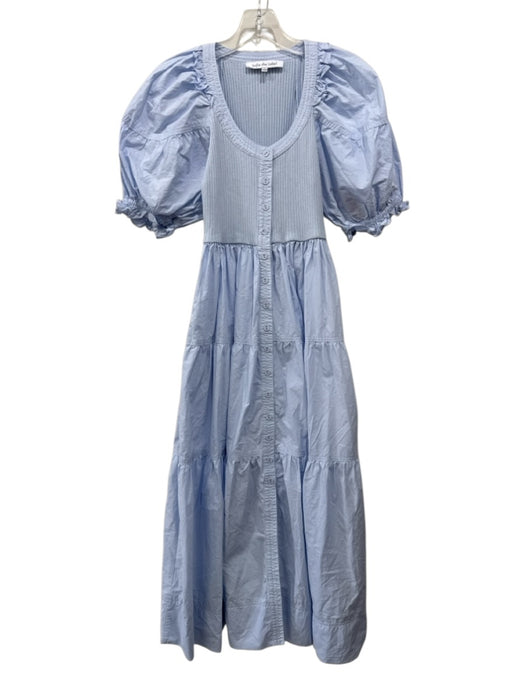 Sofie the Label Size S Light Blue Cotton Short Balloon Sleeve Fabric Block Dress Light Blue / S