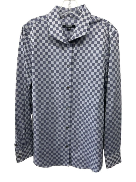 Kal Rieman Size 10 Gray & Blue Cotton Long Sleeve Checked Button Up & Collar Top Gray & Blue / 10