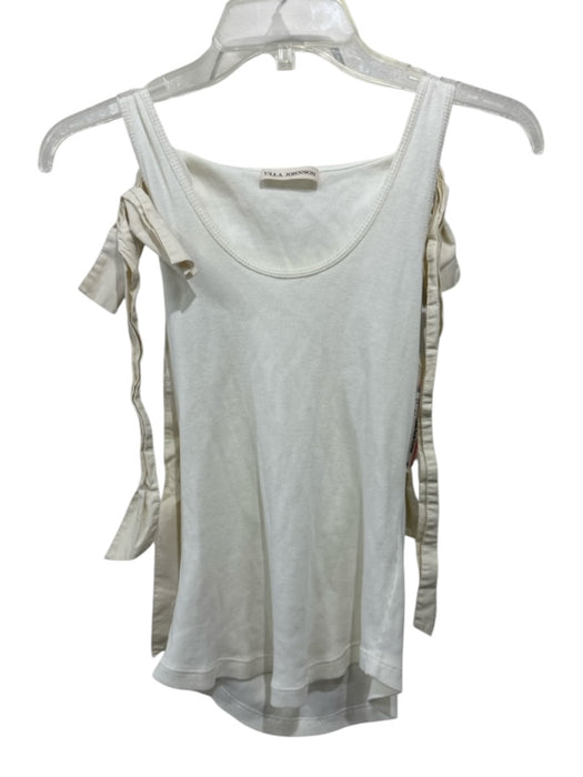 Ulla Johnson Size S Cream Cotton Ribbed Fabric Block Shoulder Tie Tank Top Cream / S