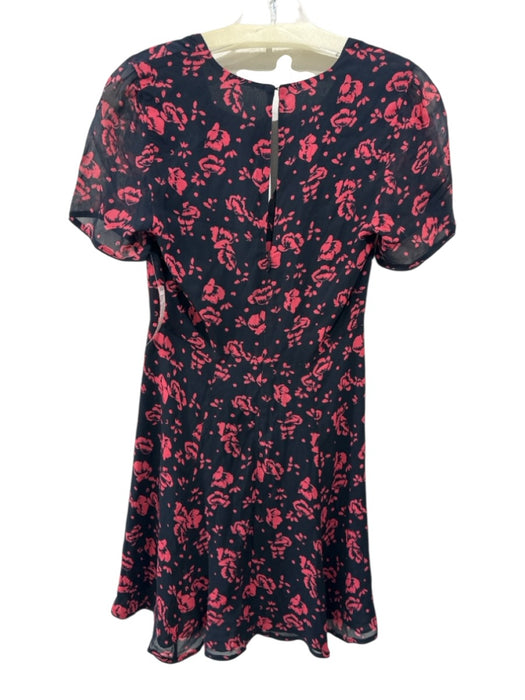 All Saints Size 4 Black & Red Viscose Chiffon Overlay Short Sleeve Floral Dress Black & Red / 4