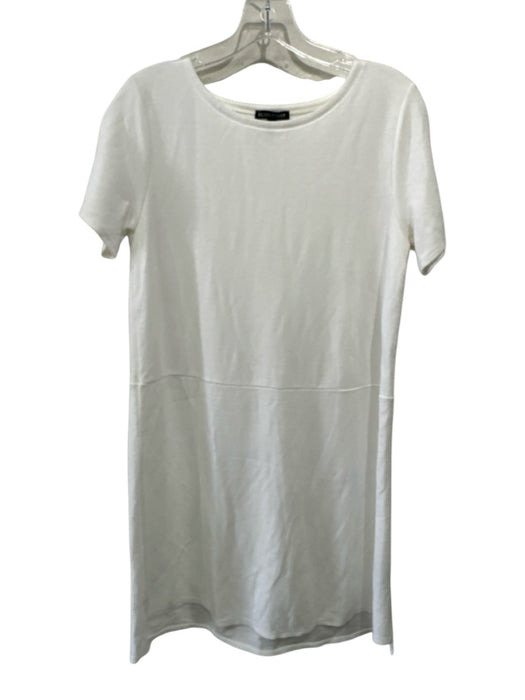 Eileen Fisher Size S/P White Tencel Blend Short Sleeve Paneled Knee Length Dress White / S/P
