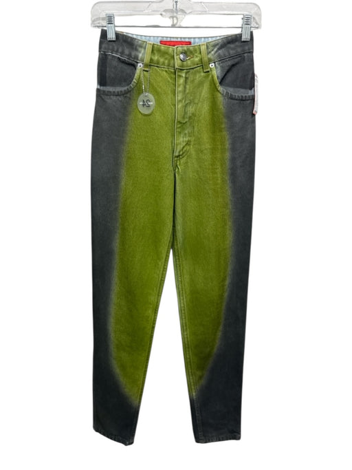 Eckhaus Latta Size 24 Green & Gray Cotton Denim Zip & Button High Rise Jeans Green & Gray / 24