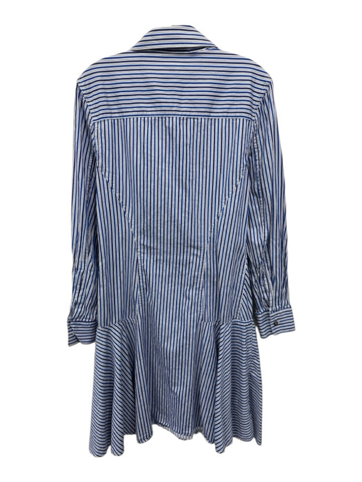 Derek Lam Size 46 Blue, Black, White Cotton Long Sleeve Variegated Stripes Dress Blue, Black, White / 46