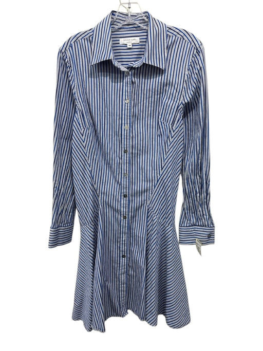 Derek Lam Size 46 Blue, Black, White Cotton Long Sleeve Variegated Stripes Dress Blue, Black, White / 46
