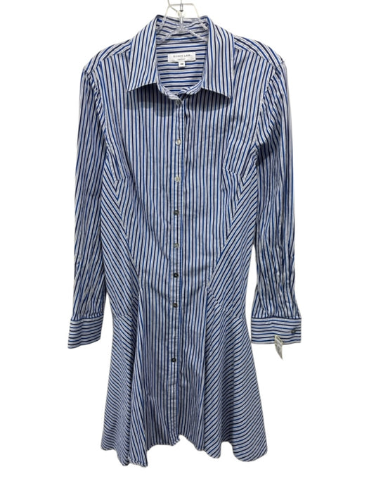 Derek Lam Size 46 Blue, Black, White Cotton Long Sleeve Variegated Stripes Dress Blue, Black, White / 46