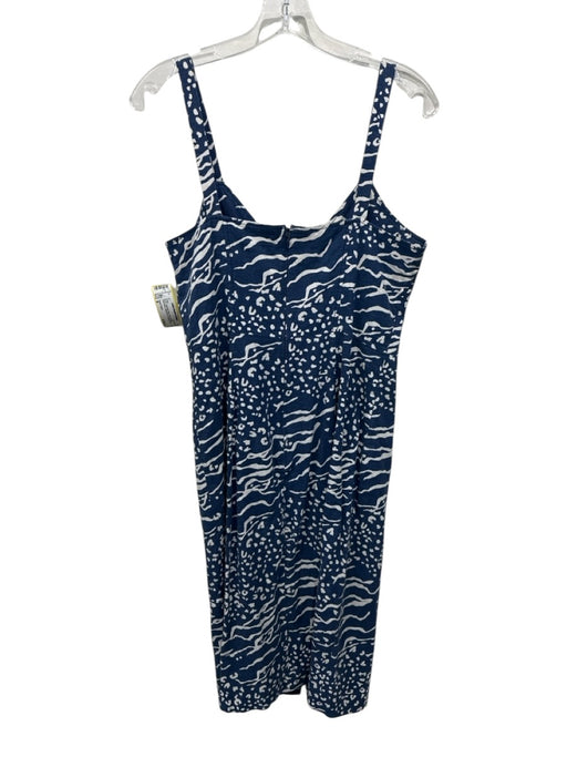 Tanya Taylor Size 6 Blue & White Linen Blend Sleeveless Abstract Print Dress Blue & White / 6