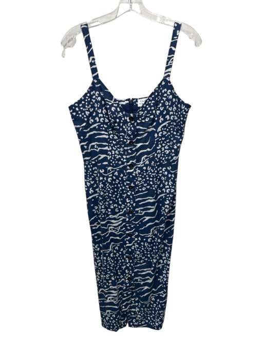 Tanya Taylor Size 6 Blue & White Linen Blend Sleeveless Abstract Print Dress Blue & White / 6