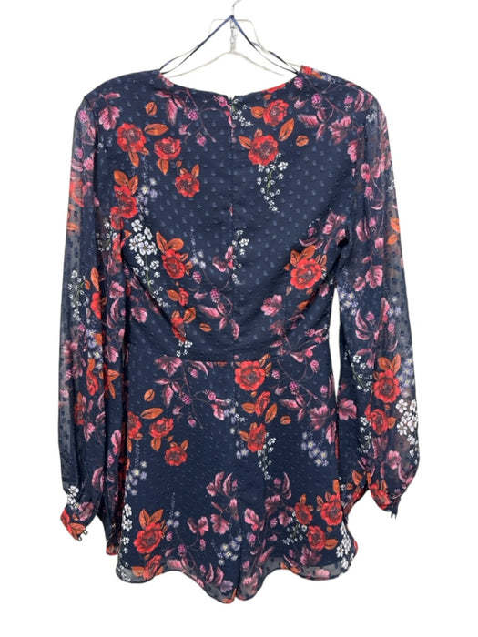 Keepsake Size Small Navy, Pink, Orange Polyester Long Sleeve Floral Romper Navy, Pink, Orange / Small