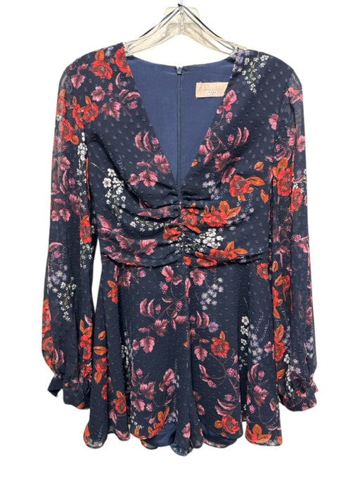 Keepsake Size Small Navy, Pink, Orange Polyester Long Sleeve Floral Romper Navy, Pink, Orange / Small