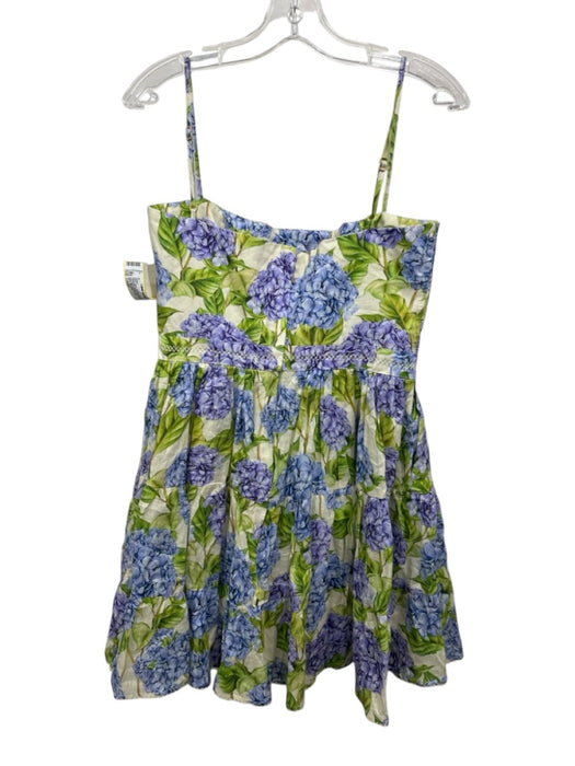 Agua Bendita Size Large Blue, Purple, Green Linen Spaghetti Strap Tiered Dress Blue, Purple, Green / Large