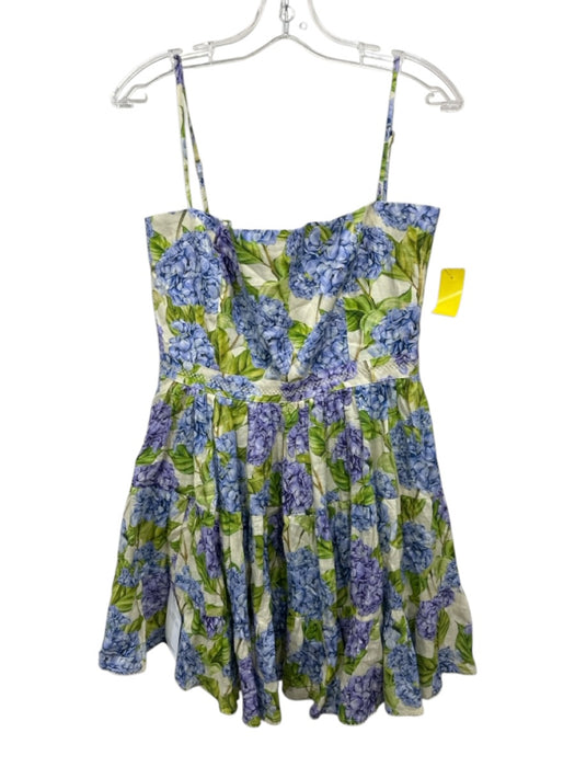 Agua Bendita Size Large Blue, Purple, Green Linen Spaghetti Strap Tiered Dress Blue, Purple, Green / Large