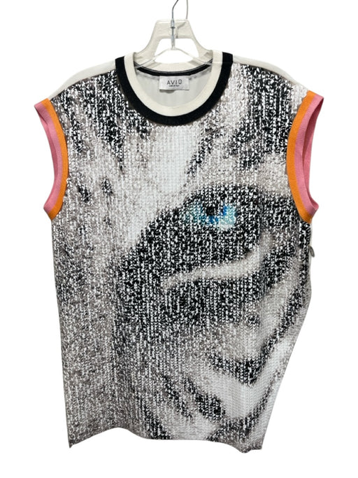 Aviu Size 40 White, Pink, Brown Polyester Blend Sleeveless Abstract Print Top White, Pink, Brown / 40