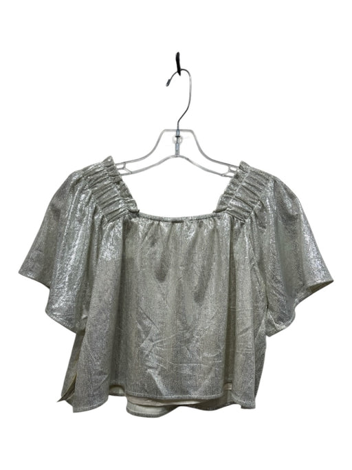 Queen of Sparkles Size XS Silver Polyester Blend Short Sleeve Shimmer Top Silver / XS