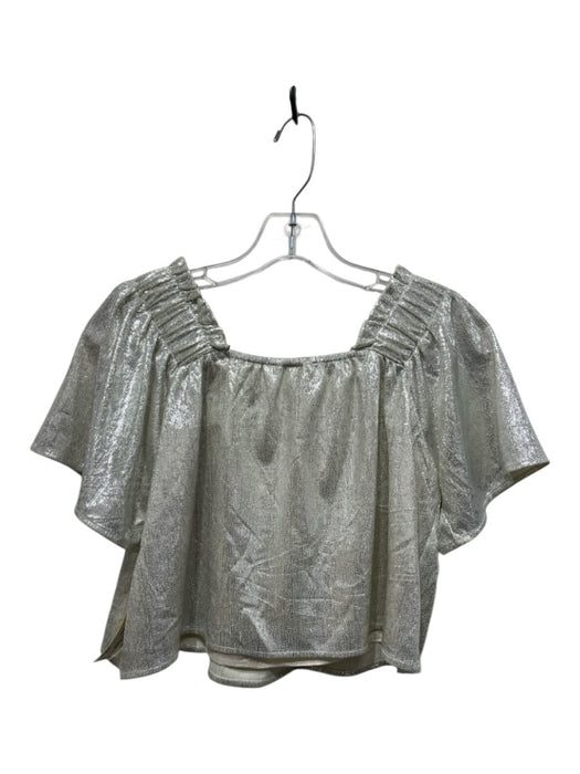 Queen of Sparkles Size XS Silver Polyester Blend Short Sleeve Shimmer Top Silver / XS