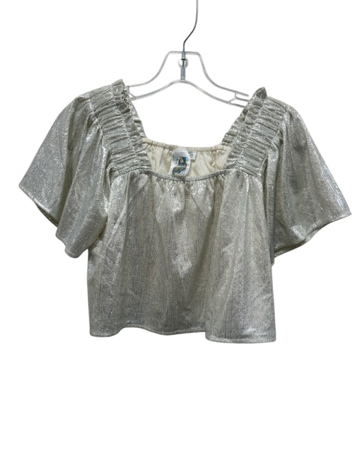 Queen of Sparkles Size XS Silver Polyester Blend Short Sleeve Shimmer Top Silver / XS
