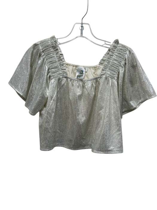 Queen of Sparkles Size XS Silver Polyester Blend Short Sleeve Shimmer Top Silver / XS