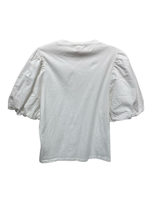 Love The Label Size Medium White Cotton Blend Short Puff Sleeve Top White / Medium