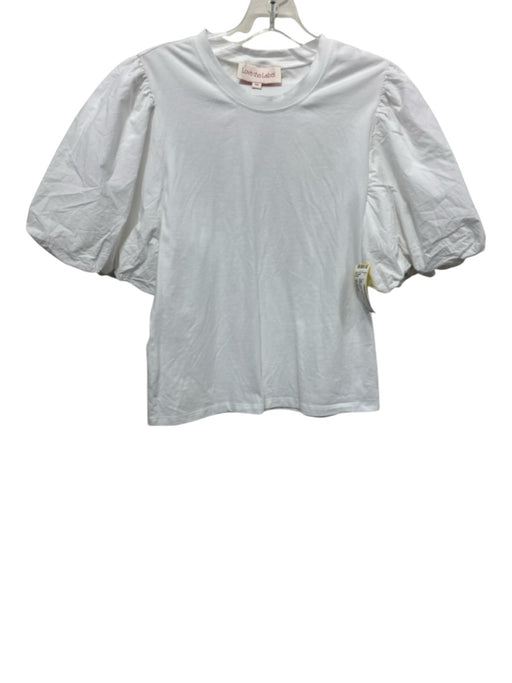 Love The Label Size Medium White Cotton Blend Short Puff Sleeve Top White / Medium