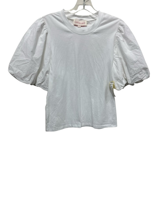 Love The Label Size Medium White Cotton Blend Short Puff Sleeve Top White / Medium