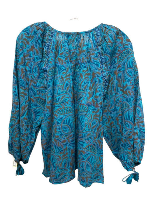 Cleobella Size M Blue, Brown, Purple Cotton Quarter Button Long Sleeve Top Blue, Brown, Purple / M