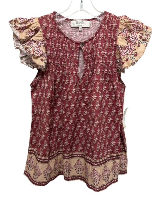 Sea New York Size XS Purple, Beige, Multi Cotton floral print Cap Sleeve Top Purple, Beige, Multi / XS