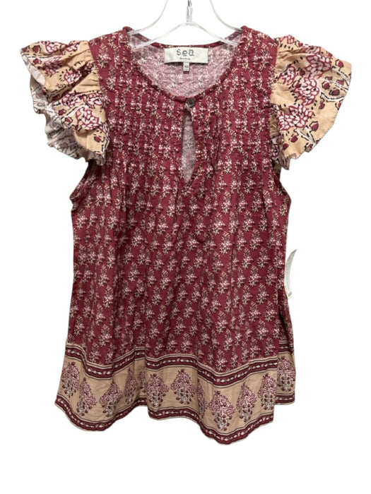 Sea New York Size XS Purple, Beige, Multi Cotton floral print Cap Sleeve Top Purple, Beige, Multi / XS