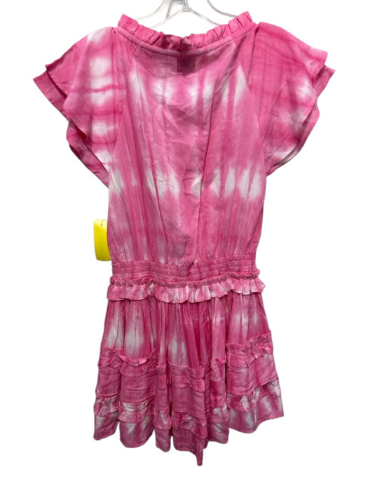 Cake for Dinner Size XS Pink & White Rayon Abstract Print Ruffle Detail Dress Pink & White / XS