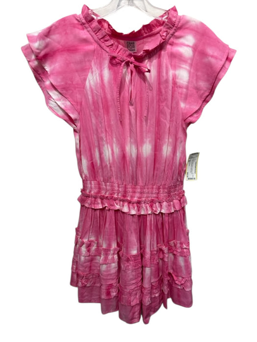 Cake for Dinner Size XS Pink & White Rayon Abstract Print Ruffle Detail Dress Pink & White / XS