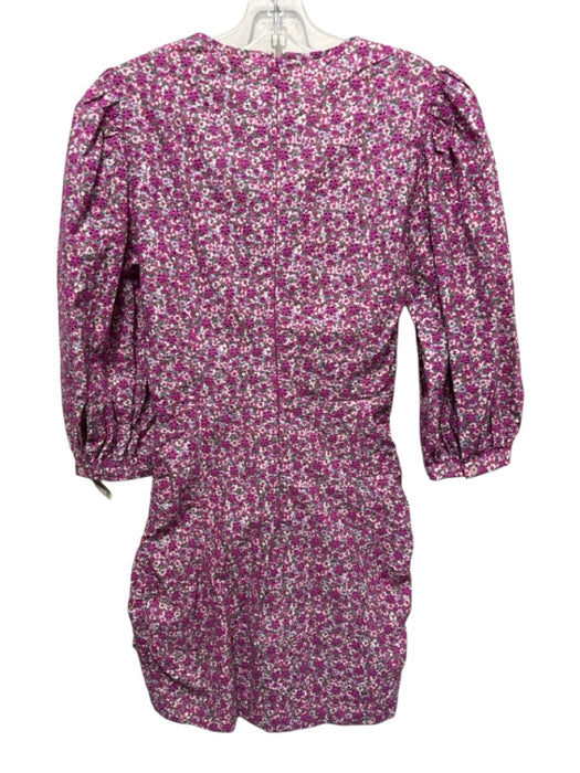 Maje Size 34 Purple, Green, White Cotton Floral Embroidered Floral Print Dress Purple, Green, White / 34