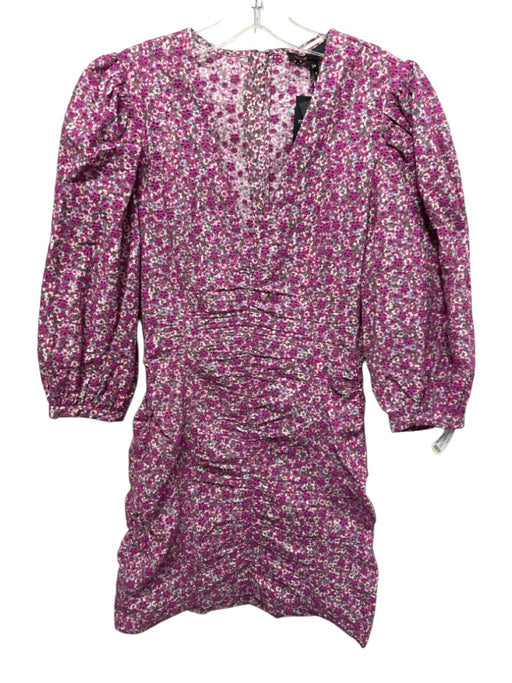 Maje Size 34 Purple, Green, White Cotton Floral Embroidered Floral Print Dress Purple, Green, White / 34