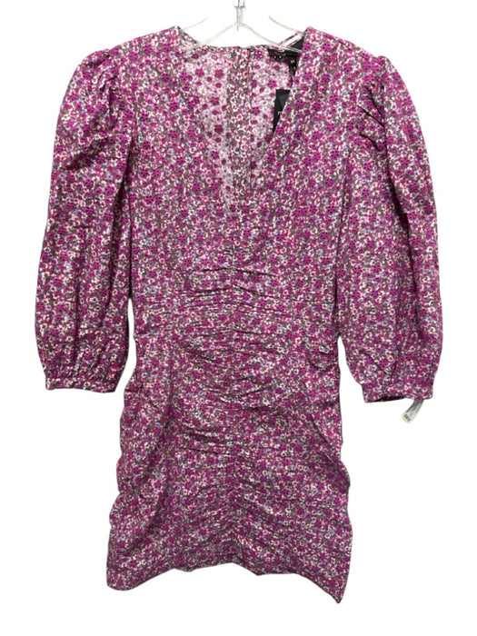 Maje Size 34 Purple, Green, White Cotton Floral Embroidered Floral Print Dress Purple, Green, White / 34