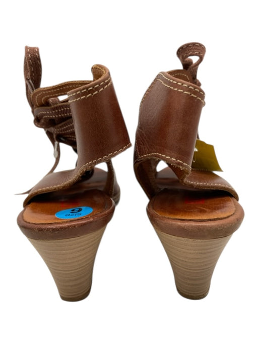 Pikolinos Shoe Size 36 Brown Leather Wood Block Heel lace up Almond Toe Sandals Brown / 36