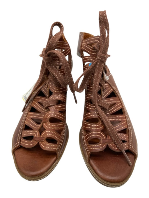 Pikolinos Shoe Size 36 Brown Leather Wood Block Heel lace up Almond Toe Sandals Brown / 36