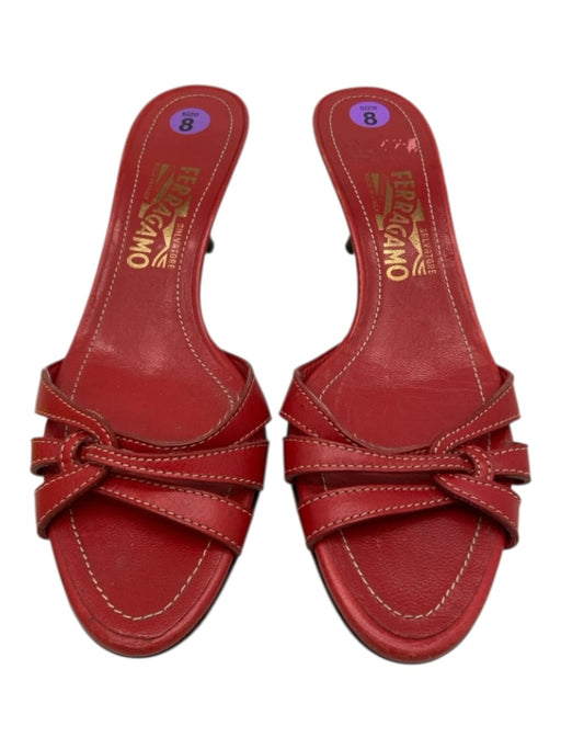 Salvatore Ferragamo Shoe Size 8 Red Leather Mule Open almond toe Sandals Red / 8