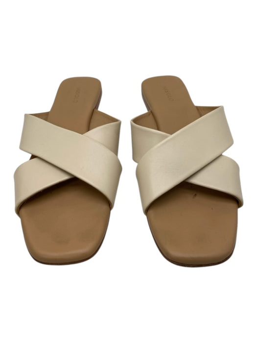 Nisolo Shoe Size 9 Cream & Beige Leather Criss Cross Stacked Heel Sandals Cream & Beige / 9