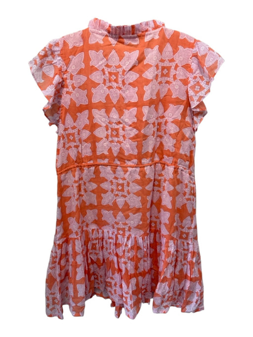 Oliphant Size L Orange, White, Purple Cotton Abstract Floral Drawstring Dress Orange, White, Purple / L