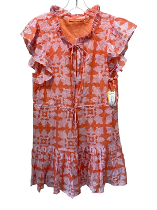 Oliphant Size L Orange, White, Purple Cotton Abstract Floral Drawstring Dress Orange, White, Purple / L