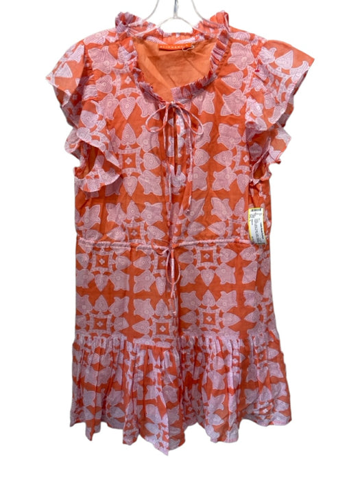 Oliphant Size L Orange, White, Purple Cotton Abstract Floral Drawstring Dress Orange, White, Purple / L