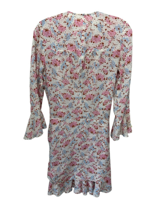 Veronica Beard Size M White, Pink, Multi Silk floral print rouched detail Dress White, Pink, Multi / M