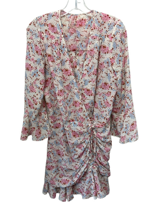 Veronica Beard Size M White, Pink, Multi Silk floral print rouched detail Dress White, Pink, Multi / M