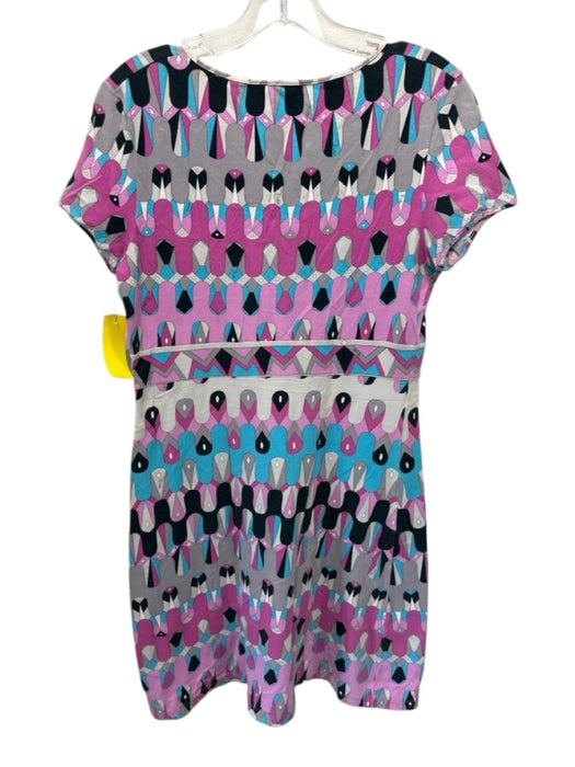 Emilio Pucci Size 44 White, Pink, Multi Cotton Abstract Print Scoop Neck Dress White, Pink, Multi / 44