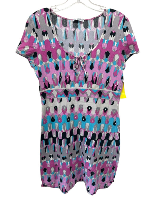 Emilio Pucci Size 44 White, Pink, Multi Cotton Abstract Print Scoop Neck Dress White, Pink, Multi / 44