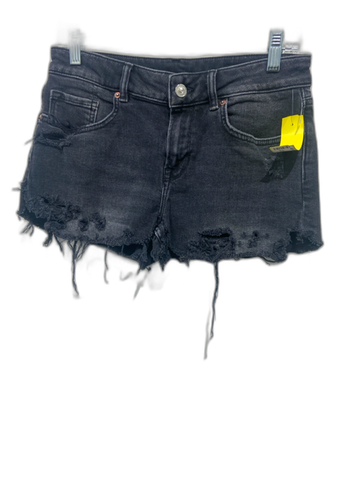 ALLSAINTS Size 28 Black Cotton Denim Whiskering Frayed Hem Zip Fly Shorts Black / 28