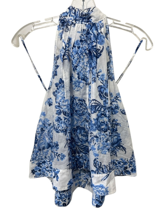 5a7 Cinq a Sept Size M White & Blue Cotton & Silk Abstract Floral Sleeveless Top White & Blue / M