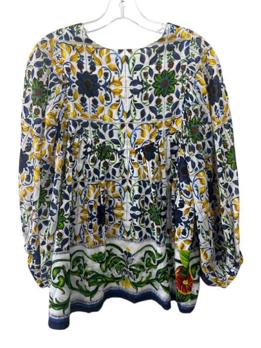 Samantha Sung Size 8 White, Blue, Multi Cotton floral print Top White, Blue, Multi / 8