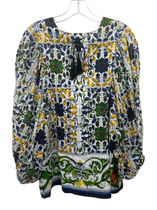 Samantha Sung Size 8 White, Blue, Multi Cotton floral print Top White, Blue, Multi / 8