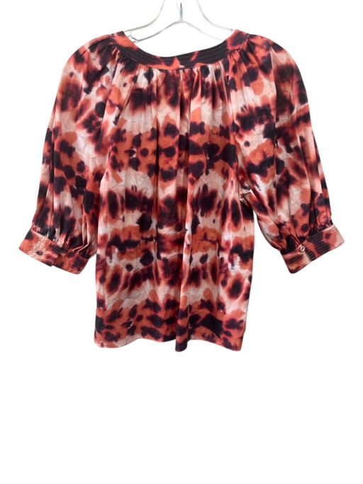 Marie Oliver Size S orange, black, multi Cotton Abstract Print V Neck Top orange, black, multi / S